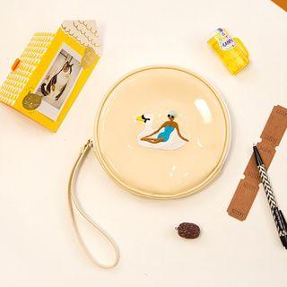 Embroidered Patent Round Pouch