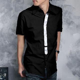 Short-sleeve Contrast-trim Couple Shirt