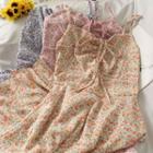 Sleeveless Drawstring Deep V-neck Floral Midi Dress In 9 Colors