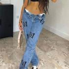 High-waist Butterfly Print Straight-fit Jeans