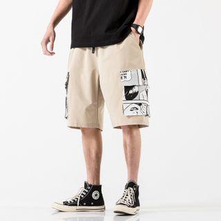 Cartoon Print Drawstring-waist Cargo Shorts