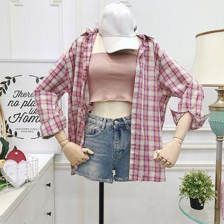 Set: Tube Top + Plaid Blouse