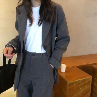 Button Blazer / Straight-cut Dress Pants