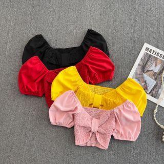 Bow Detail Smocked Crop Blouse