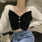 Paneled Cropped Knit Top As Shown In Figure - One Size
