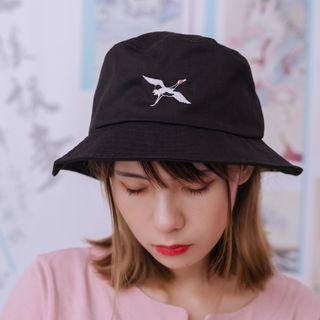 Embroidered Bucket Hat D24 - Crane - Black - M