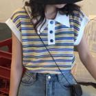 Short-sleeve Striped Polo Knit Shirt