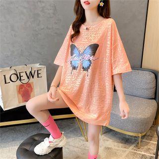 Butterfly Print Short-sleeved Crew Neck T-shirt