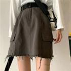 Plain Frayed High-waist Denim Skirt