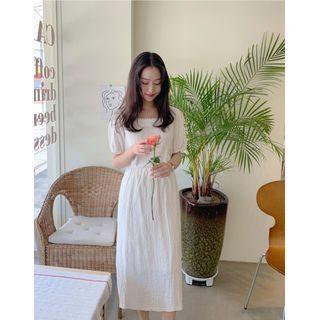 Band-waist Slit-back Checked Skirt Ivory - One Size