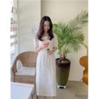 Band-waist Slit-back Checked Skirt Ivory - One Size