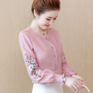 V-neck Embroidered Chiffon Shirt