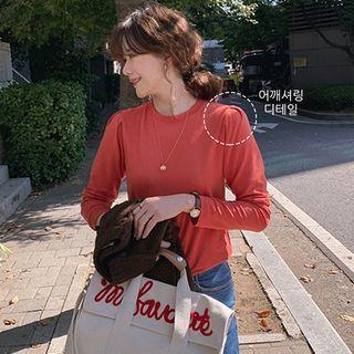 Round-neck Shirred-shoulder Top