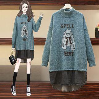 Mock-neck Rabbit Print Sweater