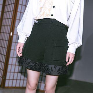 Print Panel High-waist Wide-leg Shorts
