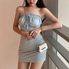 Drawstring Slim-fit Tube Dress Blue - One Size