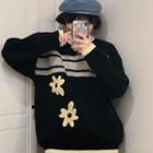 Long-sleeve Floral Printed Knit Sweater