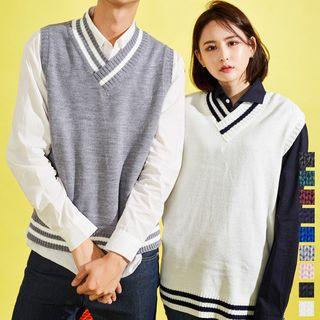 Couple V-neck Sleeveless Knit Top In 9 Colors
