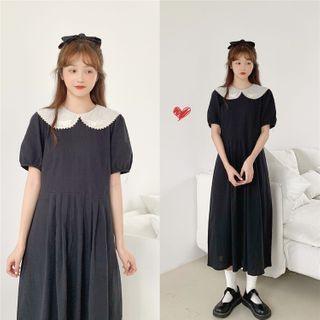 Short-sleeve Lace Dress Black - One Size