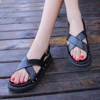 Faux-leather Cross-strap Platform Sandals