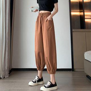 High Waist Plain Cropped Joggers