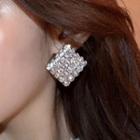 Rhinestone Square Earrings 1 Pair - Silver - One Size