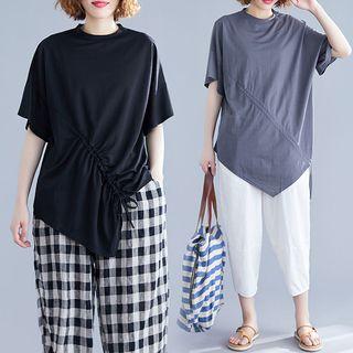 Plain Asymmetrical Short-sleeve T Shirt