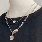 Set: Disc Necklace + Star Pendant Necklace Silver - One Size