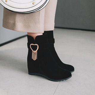 Heart Buckle Hidden Wedge Short Boots