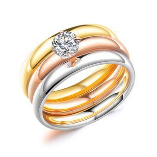 Set Of 3: Rhinestone Stainless Steel Ring
