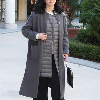 Crew-neck Slit-hem Long Cardigan
