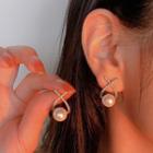 Faux Pearl Rhinestone Dangle Earring 1 Pair - White & Gold - One Size