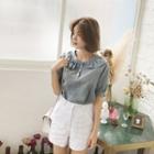 Frilled-neck Puff-sleeve Blouse