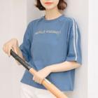 Short-sleeve Embroidered T-shirt Blue - One Size