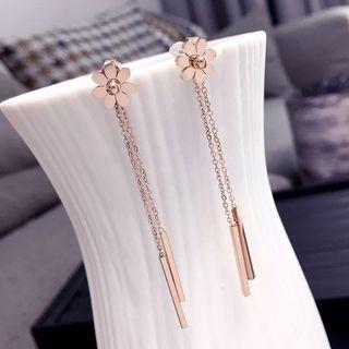 Alloy Flower Fringed Earring 18k - Stainless Steel - Rose Gold - One Size
