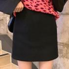 High-waist Plain Woolen Mini Skirt