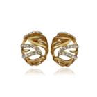 Fashion Simple Plated Gold Geometric Hollow Oval Cubic Zirconia Stud Earrings Golden - One Size