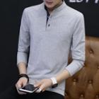 Band Collar Long Sleeve T-shirt