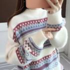Mock-turtleneck Ethnic Patterned Long-sleeve Knit Sweater