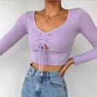 Long-sleeve Scoop-neck Drawstring Crop Top