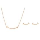 Set: Alloy Smiley Necklace + Ear Stud Set - Gold - One Size