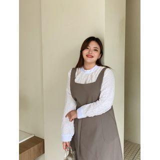 Plus Size Mockneck Crinkled Blouse