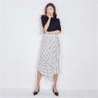 Drape-front Slit-side Stripe Long Skirt