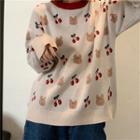 Jacquard Sweater Cherry & Bear - Almond - One Size
