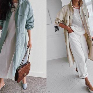 High-neck Drawstring Long Safari Coat