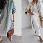 High-neck Drawstring Long Safari Coat