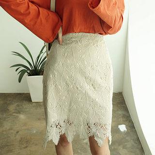 Cutout-hem Lace Skirt