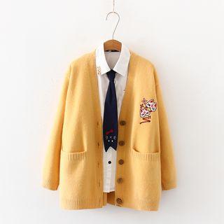 Embroidered Cardigan / Cat Tie Shirt