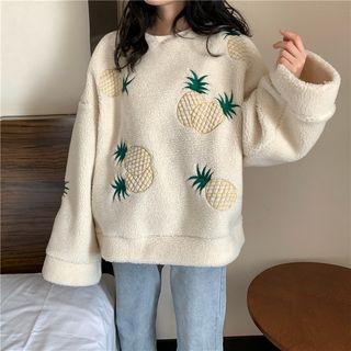 Faux Shearling Pineapple Embroidered Sweatshirt