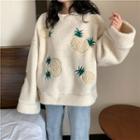 Faux Shearling Pineapple Embroidered Sweatshirt